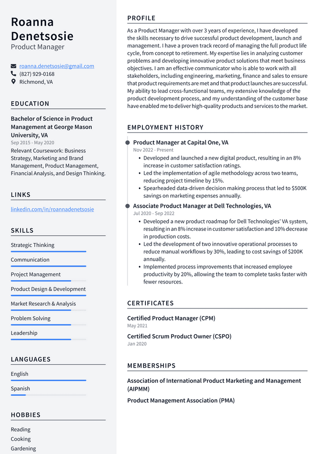 Google Product Manager Resume Example