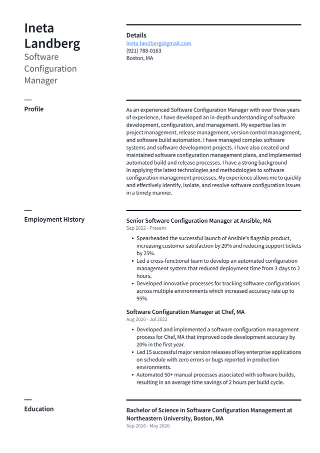 Google Software Configuration Manager Resume Example