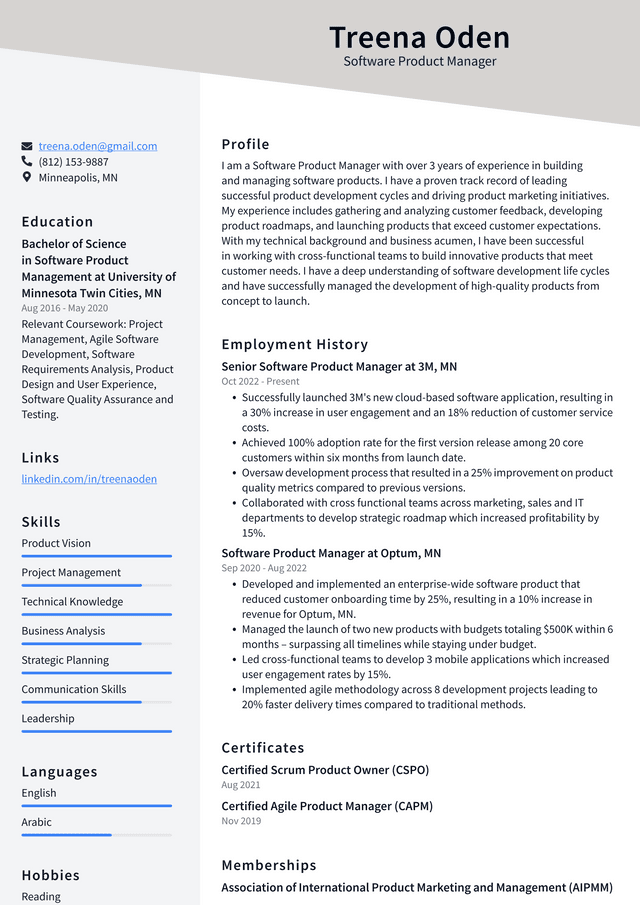 Google Software Product Manager Resume Example