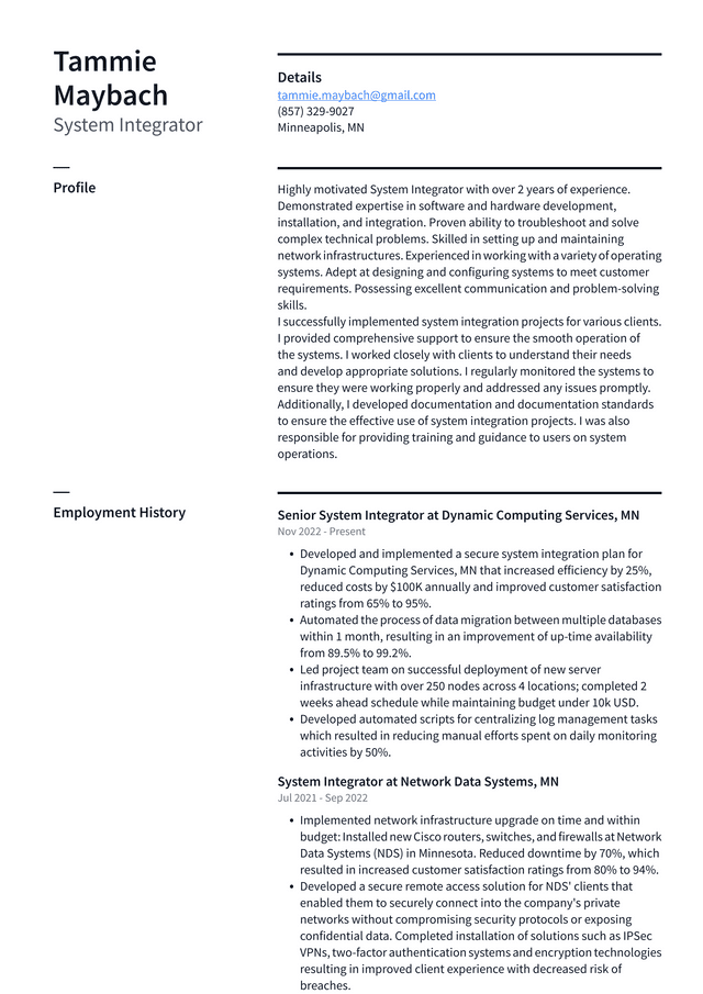 Google System Integrator Resume Example