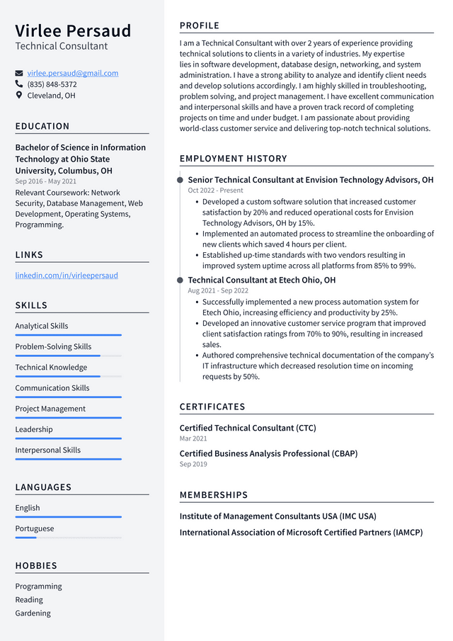 Google Technical Consultant Resume Example