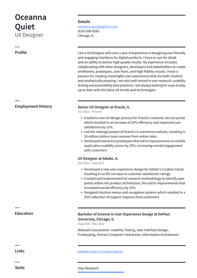 Google UX Designer Resume Example