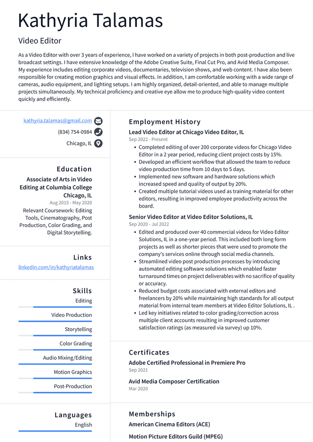 Google Video Editor Resume Example