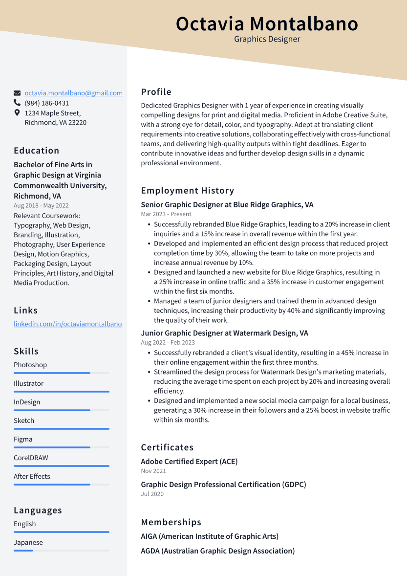 Graphics Designer Resume Example