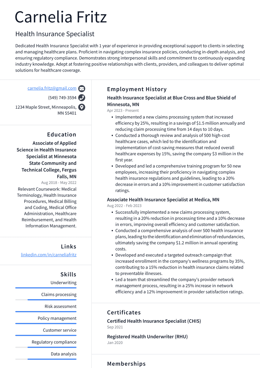 Top 18 Health Insurance Specialist Resume Objective Examples