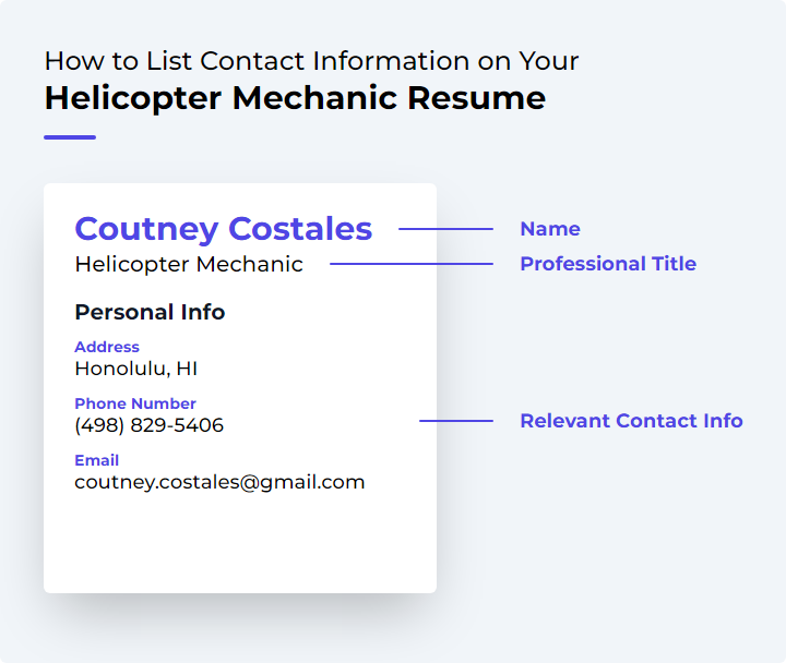 How to List Contact Information for a Helicopter Mechanic Resume