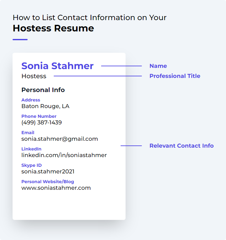 How to List Contact Information for a Hostess Resume