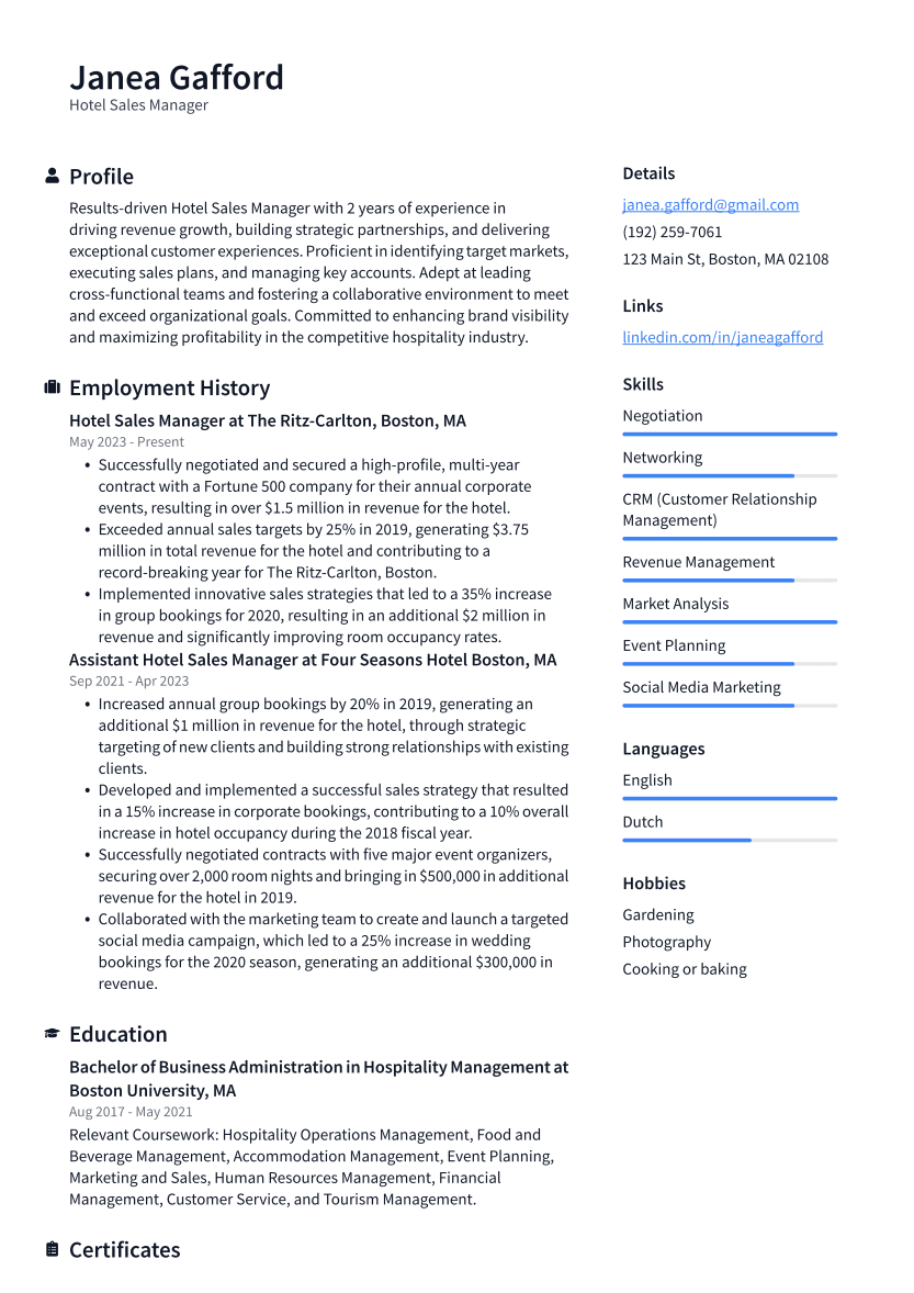 Hotel Sales Manager Resume Example ZqpSS 