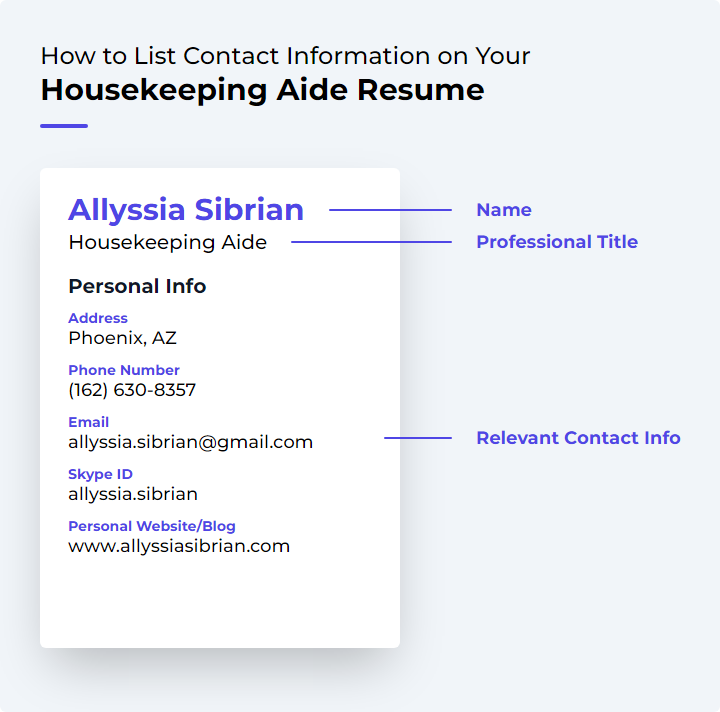 How to List Contact Information for a Housekeeping Aide Resume