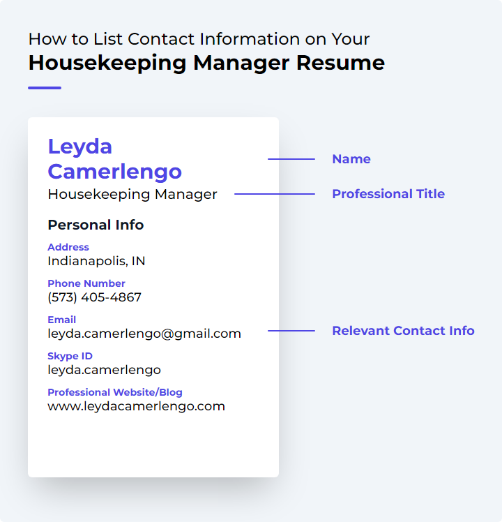 How to List Contact Information for a Housekeeping Manager Resume