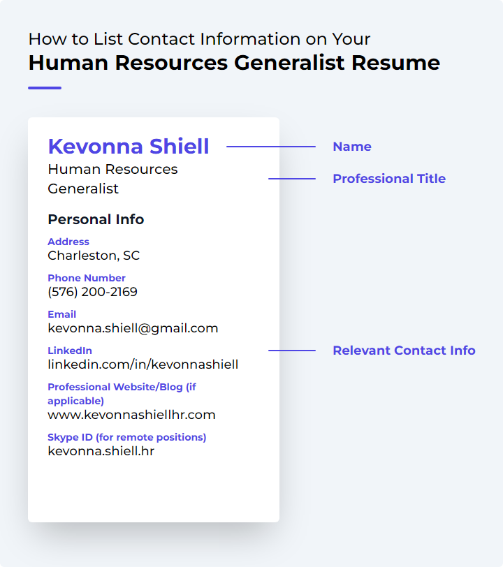 How to List Contact Information for a Human Resources Generalist Resume