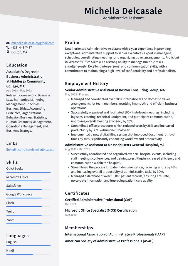 IBM Administrative Assistant Resume Example