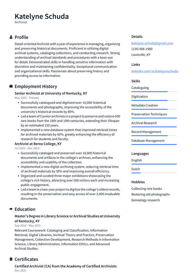 IBM Archivist Resume Example