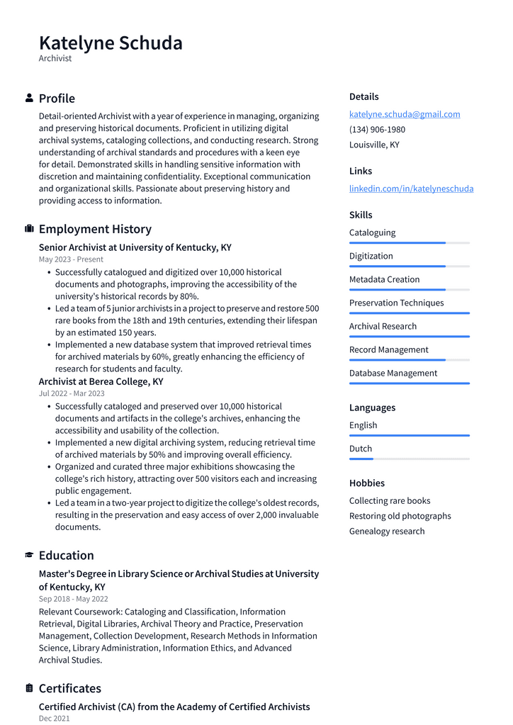 IBM Archivist Resume Examples | ResumeCat