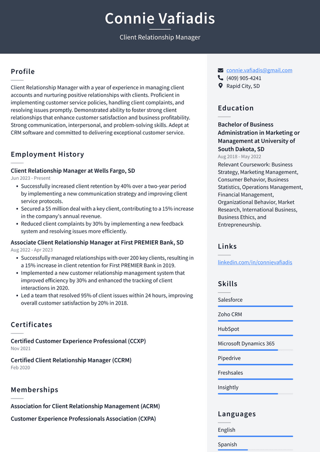 IBM Client Relationship Manager Resume Example