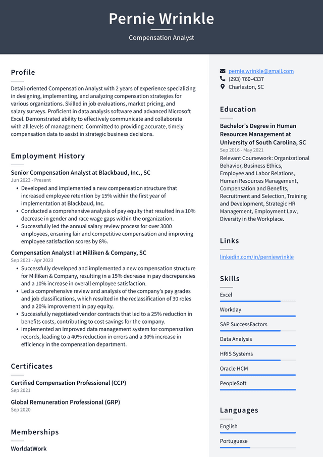 IBM Compensation Analyst Resume Example