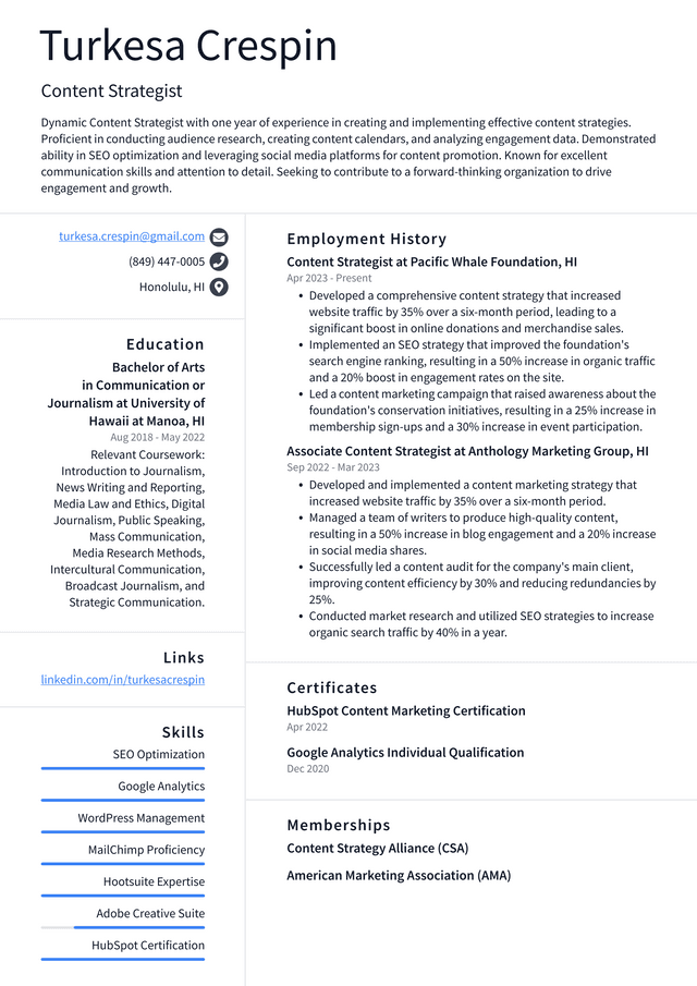 IBM Content Strategist Resume Example