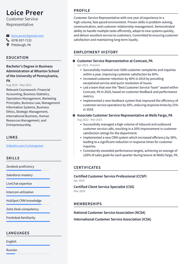 IBM Customer Service Representative Resume Example