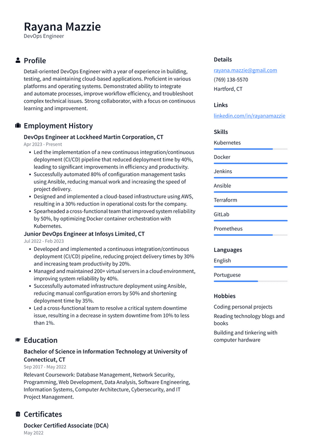 IBM DevOps Engineer Resume Example