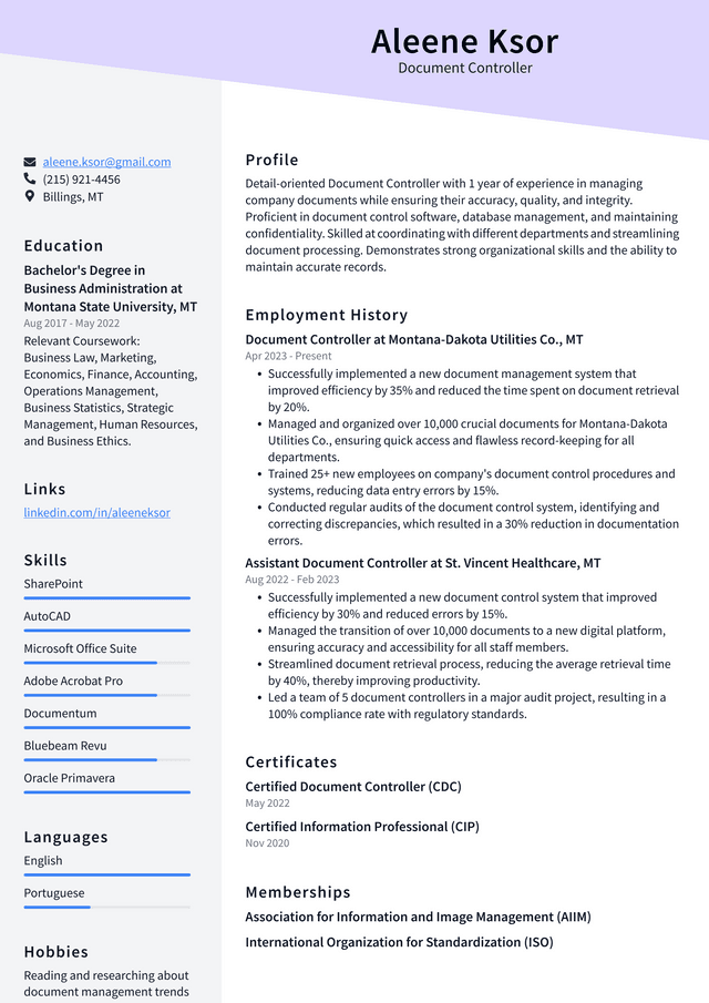 IBM Document Controller Resume Example