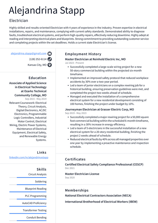 IBM Electrician Resume Example