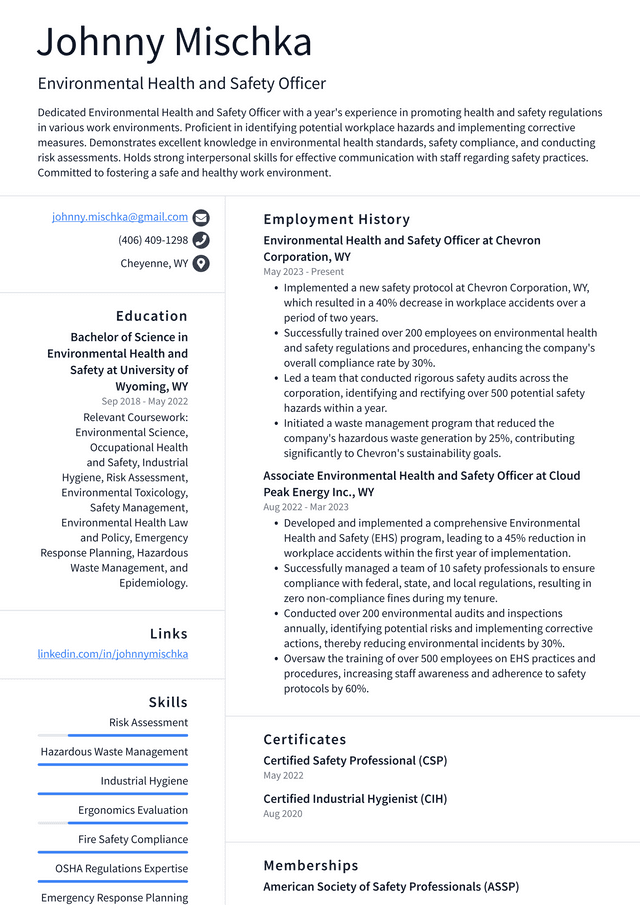 IBM Environmental Health and Safety Officer Resume Example