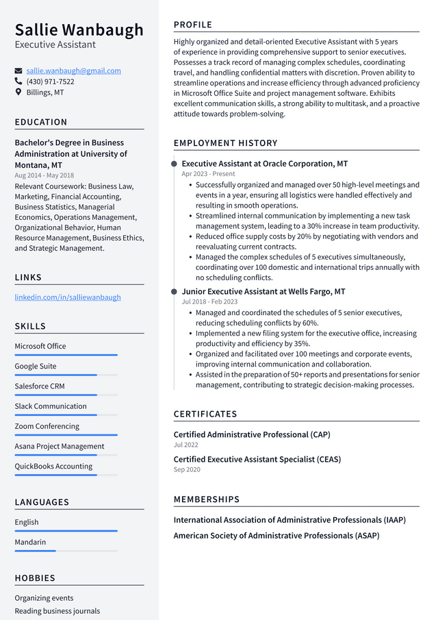 IBM Executive Assistant Resume Example