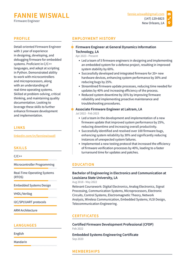 IBM Firmware Engineer Resume Example