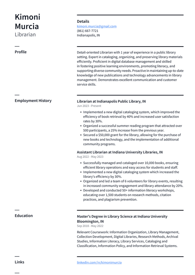 IBM Librarian Resume Example