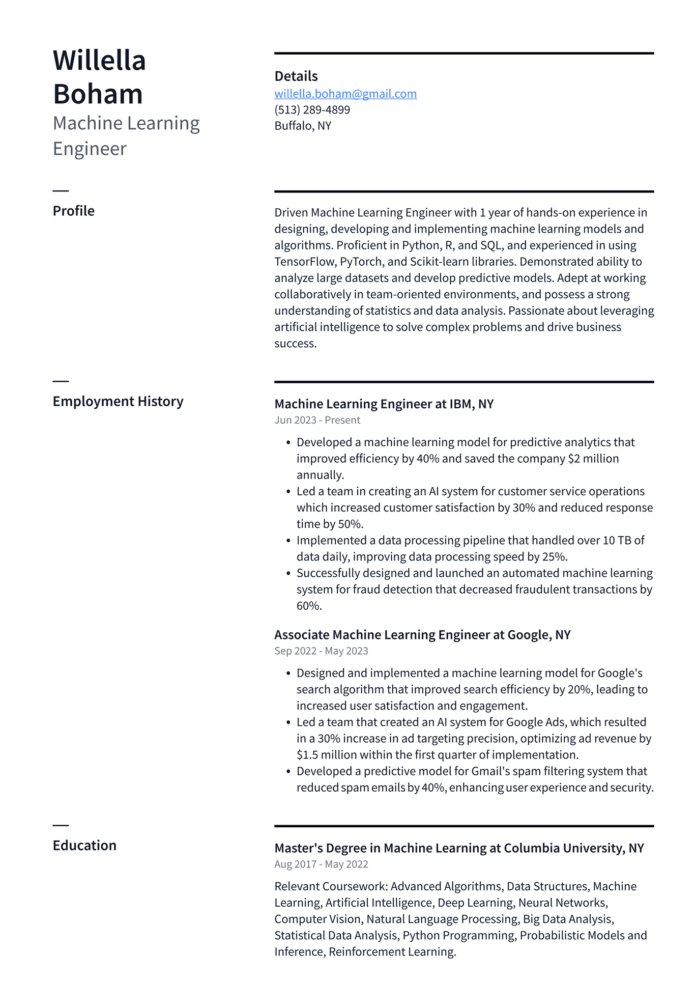 IBM Machine Learning Engineer Resume Examples | ResumeCat