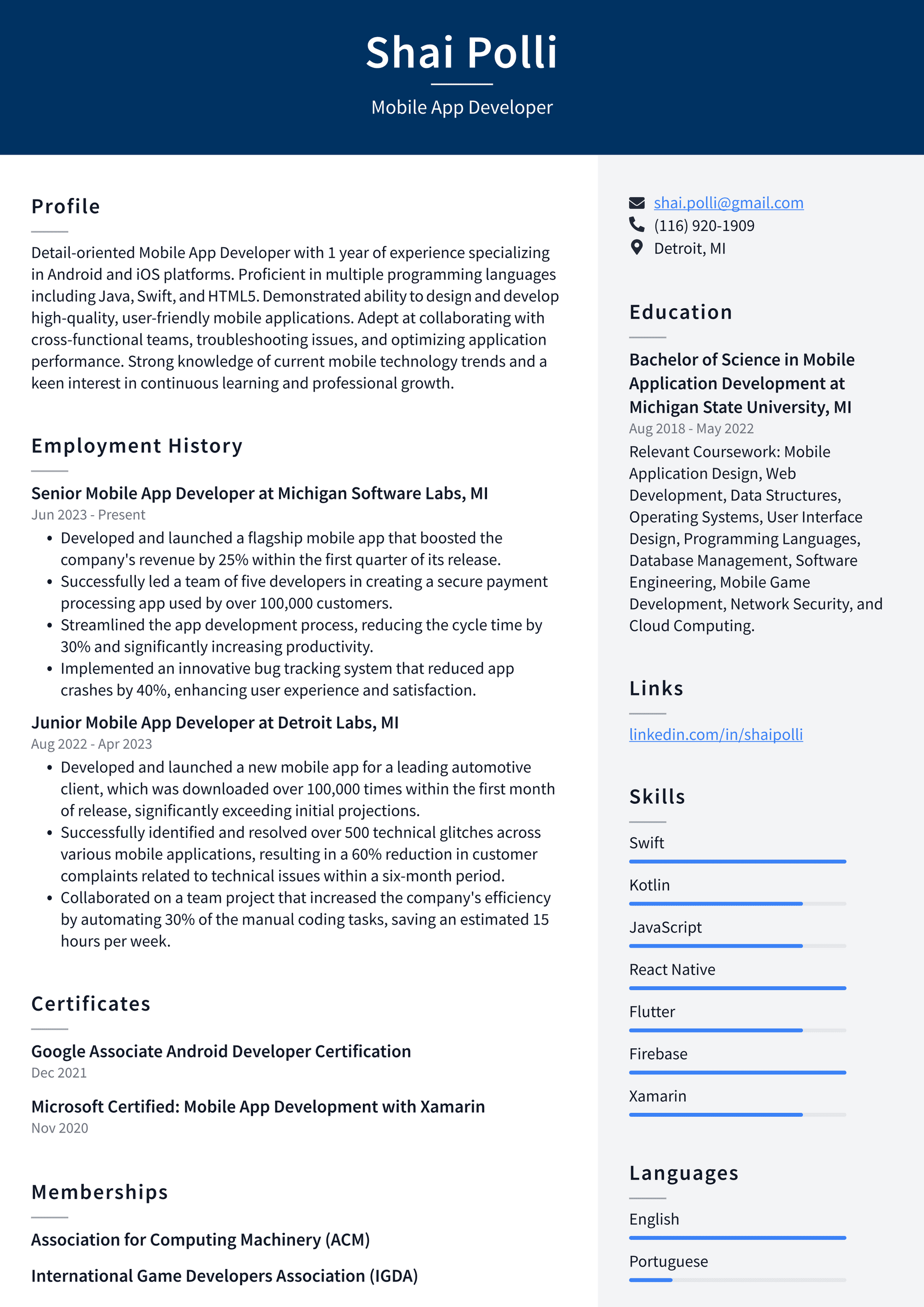 IBM Mobile App Developer Resume Examples | ResumeCat