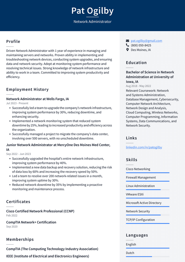 IBM Network Administrator Resume Example