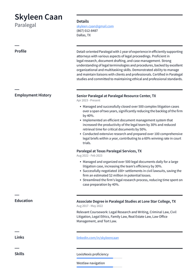 IBM Paralegal Resume Example