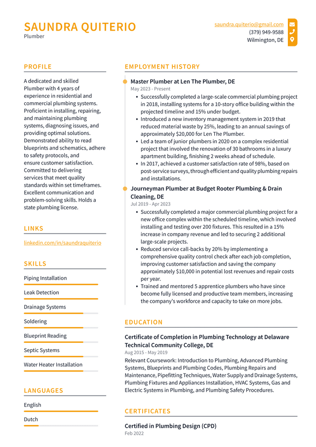 IBM Plumber Resume Example