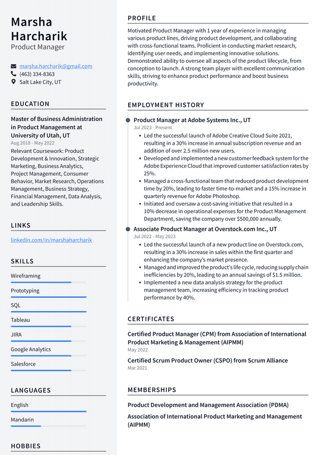 IBM Product Manager Resume Example