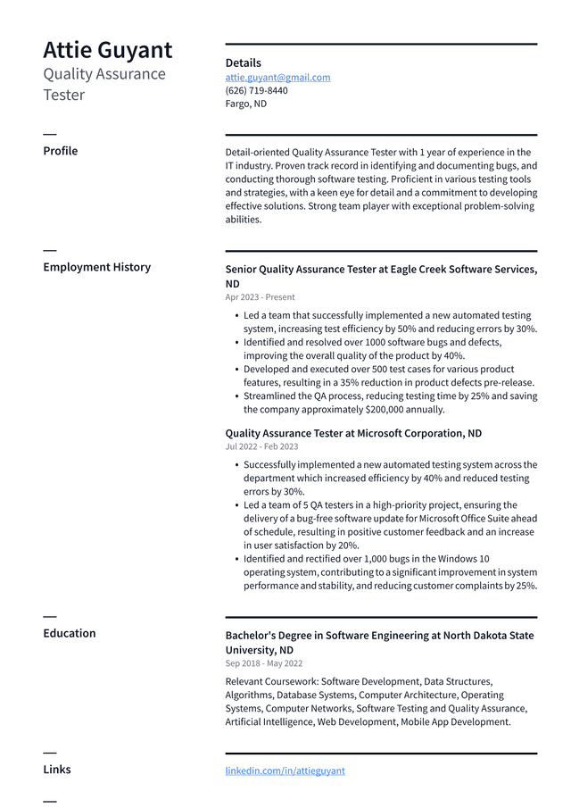 IBM Quality Assurance Tester Resume Example