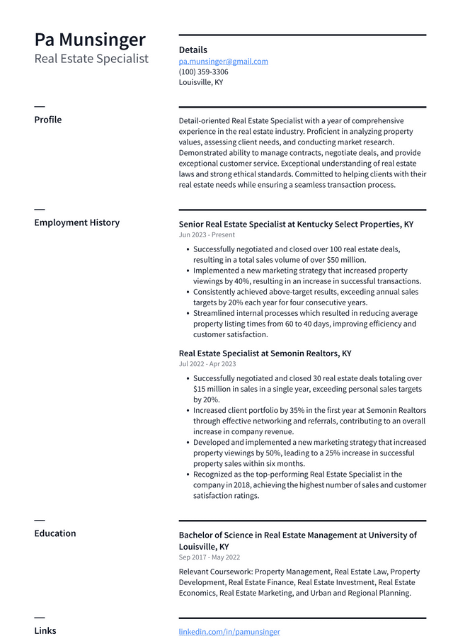 IBM Real Estate Specialist Resume Example