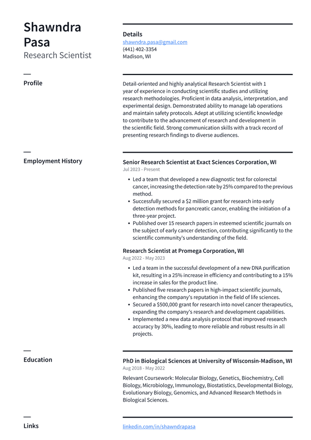 IBM Research Scientist Resume Example