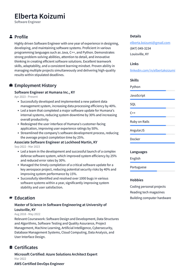 IBM Software Engineer Resume Example