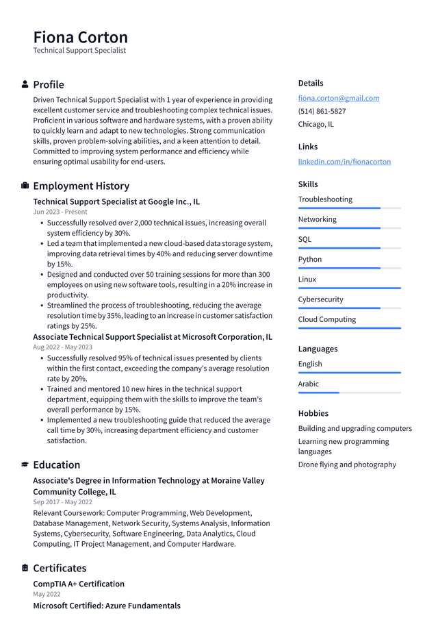 IBM Technical Support Specialist Resume Example