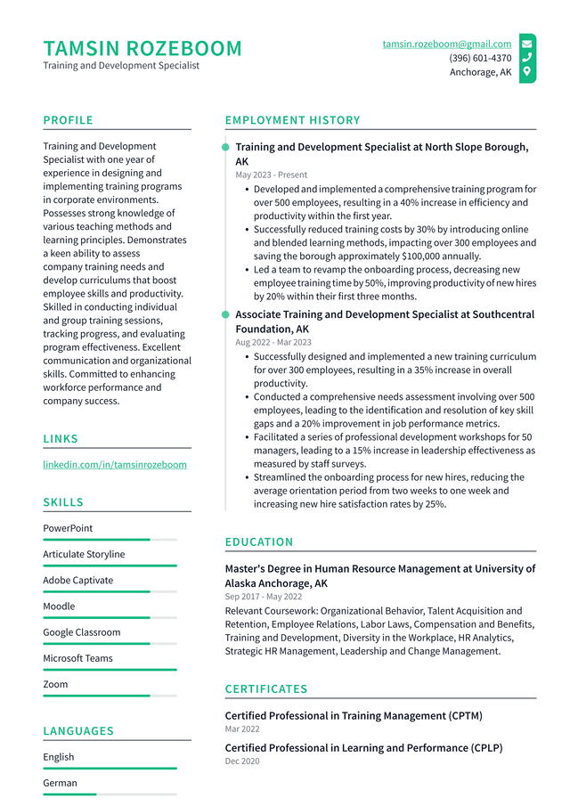 IBM Training and Development Specialist Resume Example