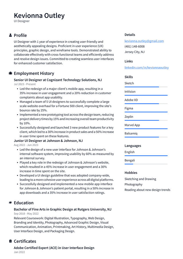 IBM UI Designer Resume Example