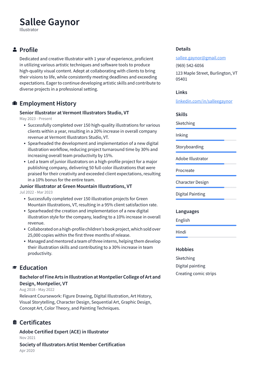 Illustrator Resume Example