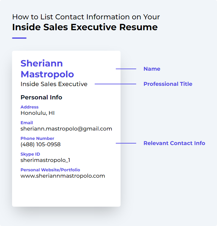 How to List Contact Information for an Inside Sales Executive Resume