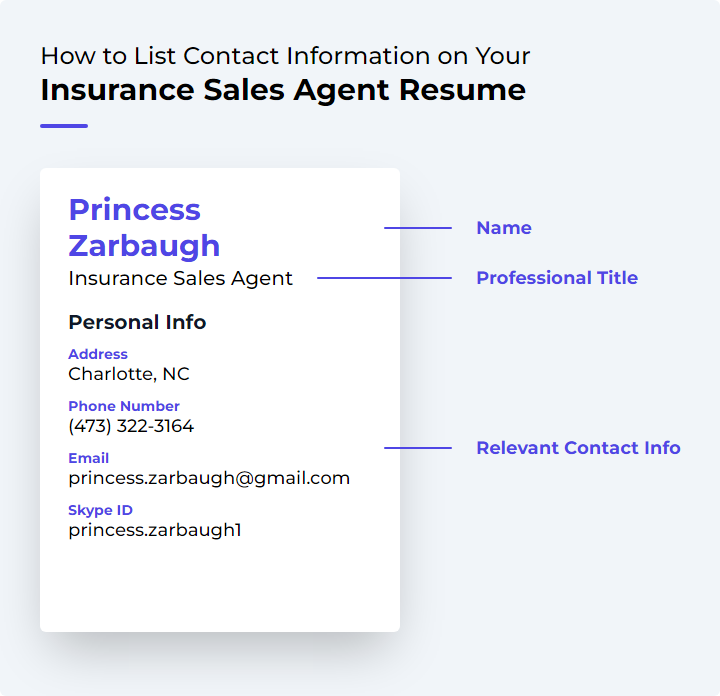 How to List Contact Information for an Insurance Sales Agent Resume