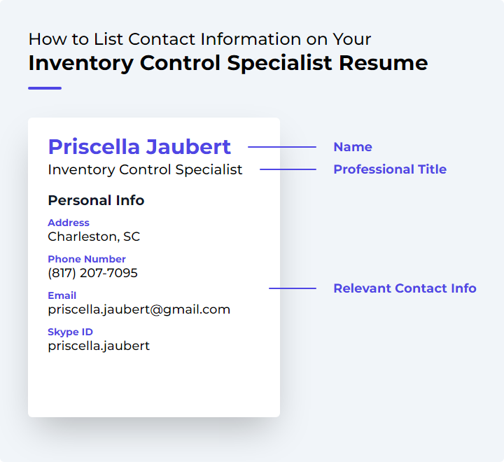 Inventory Control Specialist Resume Contact Information Example