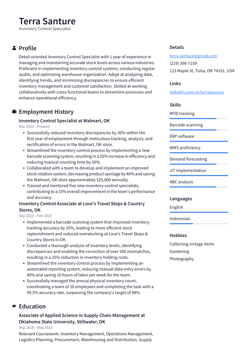 Inventory Coordinator Experience For Resume