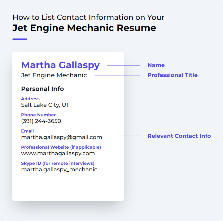 How to List Contact Information for a Jet Engine Mechanic Resume