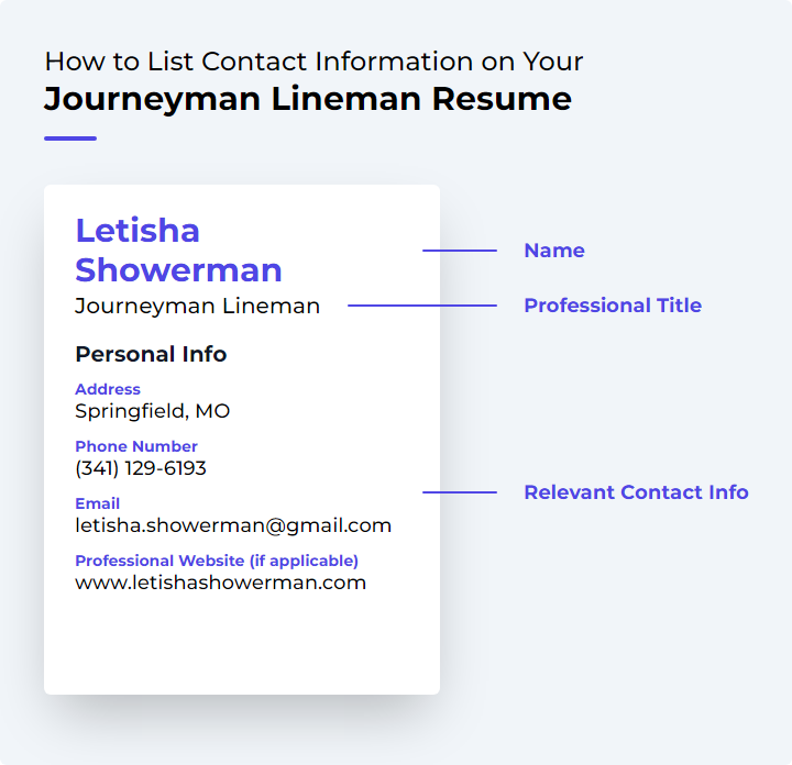 How to List Contact Information for a Journeyman Lineman Resume