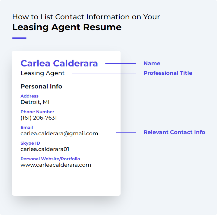 How to List Contact Information for a Leasing Agent Resume